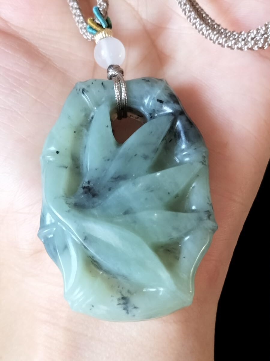 Amazon.co.jp: 天然翡翠A ジェット 天然石 水墨画竹 彫刻 ネックレス